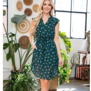 LA Soul dark olive bee print dress with pockets